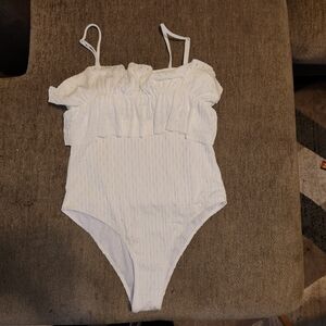 White Ruffled Womens One Piece Swimsuit